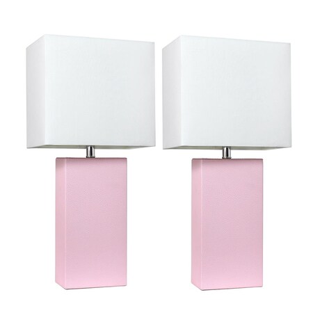 Feeltheglow Modern Leather Table Lamps, Blush Pink with White Fabric Shades, 2PK FE2519715